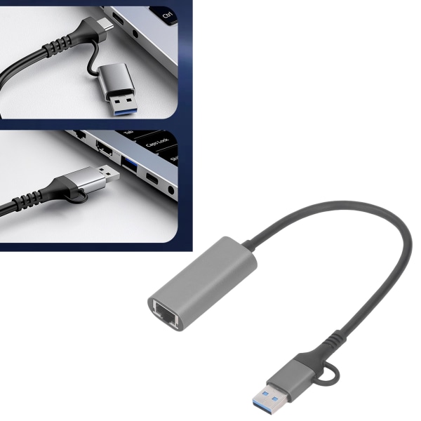 USB till Ethernet-adapter Typ C RJ45 1000 Mbps Aluminiumlegering Plug and Play USB 3.0 Hub för Laptop Desktop Telefon RJ45 1000 Mbps