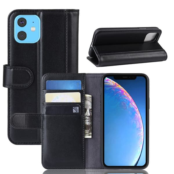 【bt02】Äkta läderfodral iPhone 11 Svart