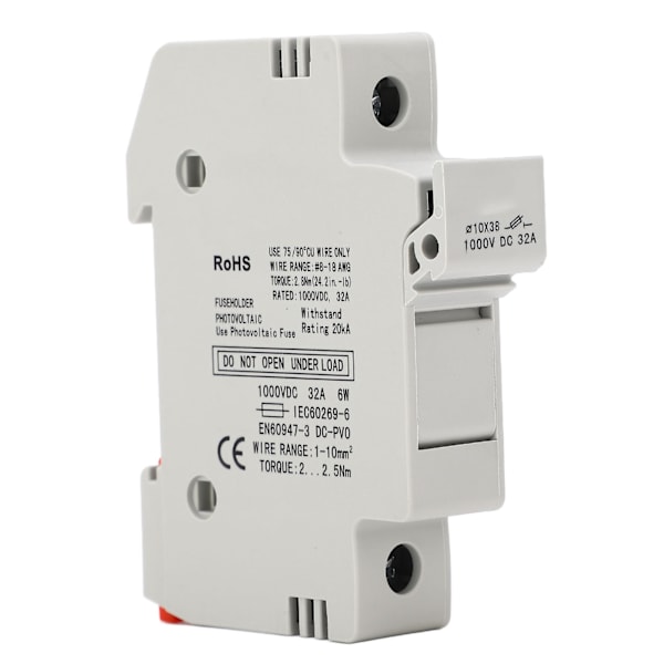 1P 32A 1000V DC Sikringsstik med 10x38mm 15A PV-sikring til forbedret beskyttelse