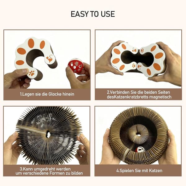 Magic Organ Scratch Board for Cats - Foldable Magic Scratch Board for Cats with Ball and Bell - Interactive Indoor Toy for Cats