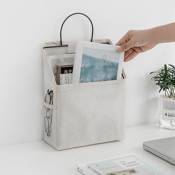 Vägghängande Organizer Väggförvaring Canvas Korg med Sidoficka i Mesh Dekorativ Organizer Algae Plant