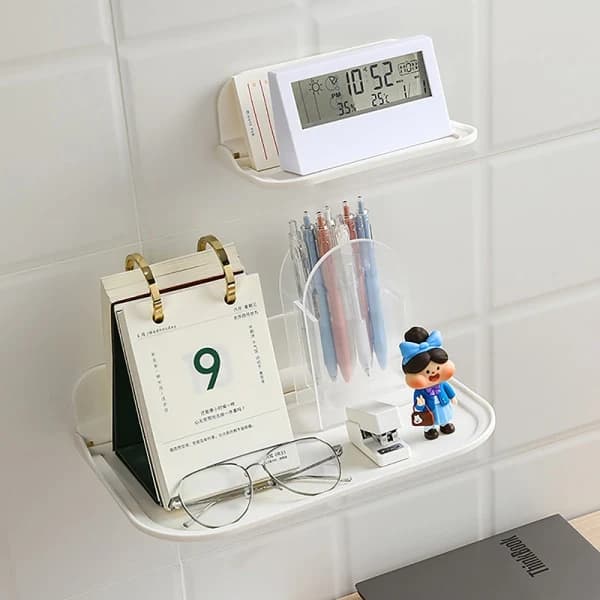Foldable Wall-Mounted Shelf Punch-Free Plastic Floating Sh White S