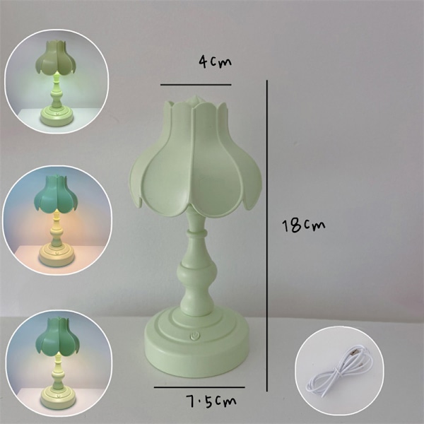 Charmig Retro Lotusblad Skrivbordslampa med 3 Ljuskällor - Bedårande Liten Nattlampa för Flickors Sovrum i Ljusgrön