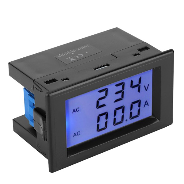 D85-2042A Kaksois-LCD Jännite- ja Virtamittari, AC 80-300V & 200-450V, Mittaa 0,1-100A Virtamuuntajalla