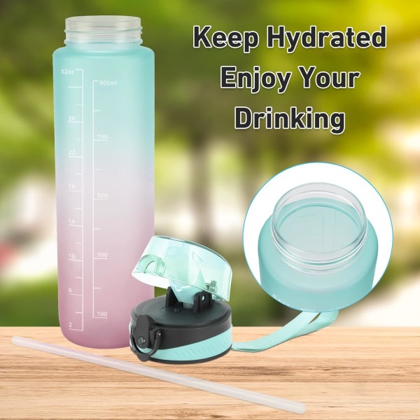 Vesipullo 1L BPA-vapaa Tritan Sport -juomapullo Motivaatiovesipullo oljenkestävällä, myrkyttömällä aineella kuntosalille, ulkona, pyöräilyyn, kouluun ja toimistoon
