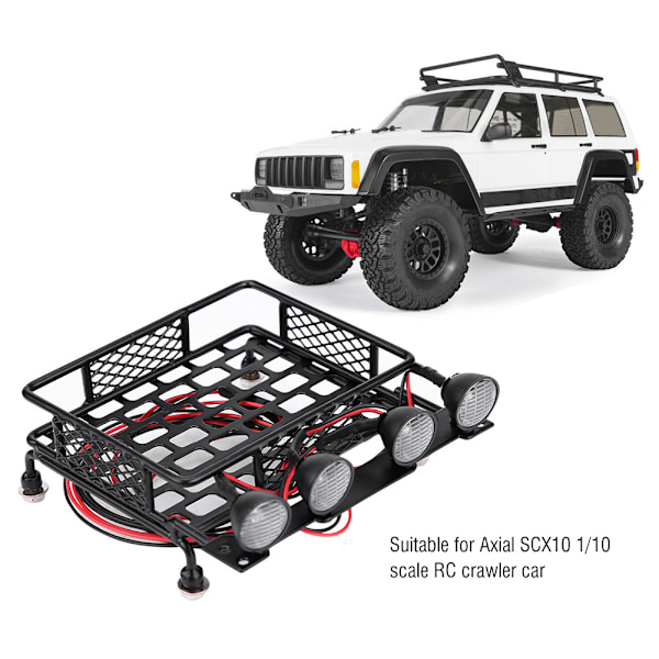 Pieni kattoteline-matkatavaroiden kuljetus LED-valolla pyöreä SCX10 1/10 RC-autolle (4 valkoista)