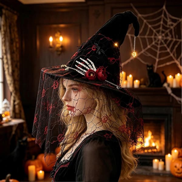 Skelet Hånd Heksehat - Punk Sort Troldmand - til Voksne Halloween Cosplay 2