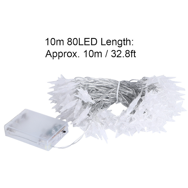 Batteridrivna 10m LED-ljusslingor med femuddiga stjärnor - 80 färgglada LED-lampor med blinkande läge för inomhus-/utomhusdekoration