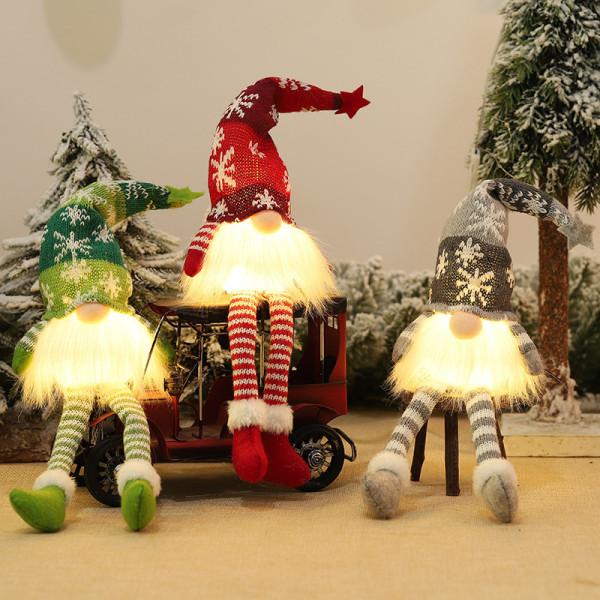 Lyser opp julenissedukken Rudolph ansiktsløs dukke dvergnisse-GRØNN