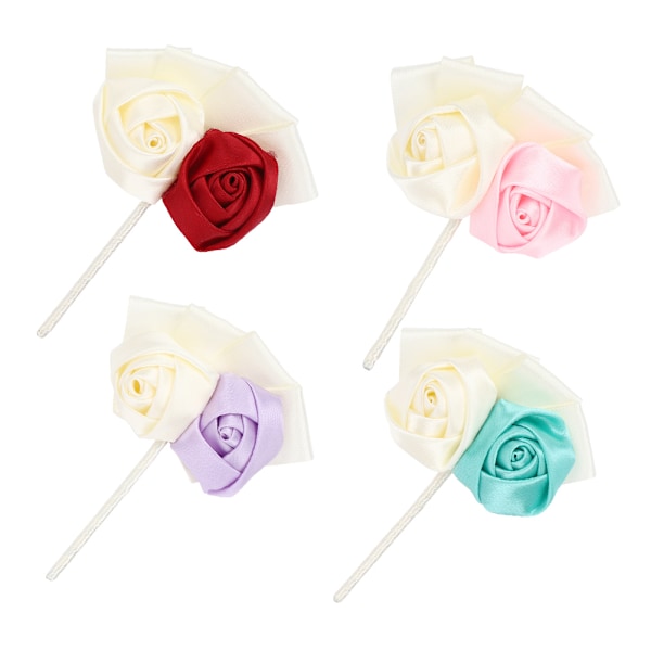 4 stk Mote Menn Ribbon Rose Blomst Boutonniere Brooch Dekor for Jubileum og Bursdagsgaver