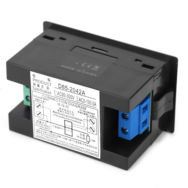 D85-2042A Kaksois-LCD Jännite- ja Virtamittari, AC 80-300V & 200-450V, Mittaa 0,1-100A Virtamuuntajalla