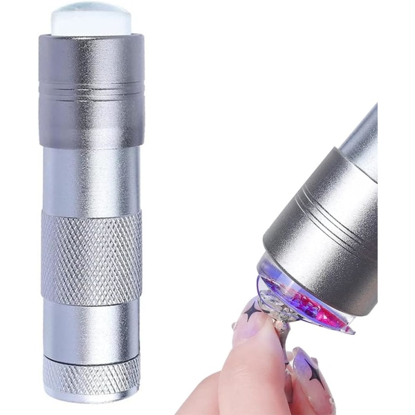Mini kynsien kovettumislamppu, UV-käsikäyttöinen, hyytelösilikonipuskuripäällä, nail art varten, Fast Home ja Salon, hopea