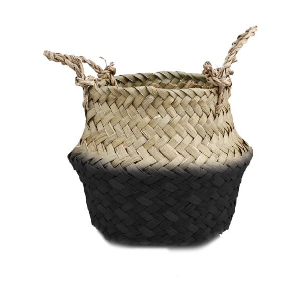 (Naturfarvet øverst og sort nederst) (Mellemdiameter 13x åbningshøjde 12x øvre åbningsdiameter 10,16cm) Flettet seagrass kurv, der kan foldes