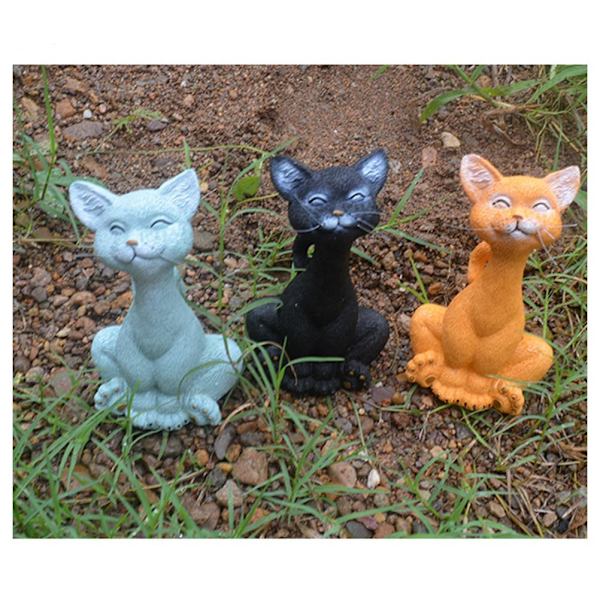 Siddende kat dyrestatue harpiks håndværk ornamenter tre sidde katte have hjem dekoration ornamenter grå