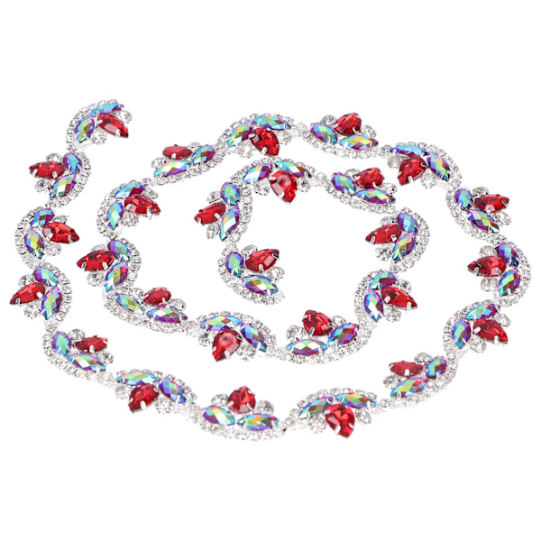 Rhinestonekedja Färgad Blomma‑Form DIY Sömnad Hantverk för Kläder Skor Väska Dekoration Röd+Silver Bas