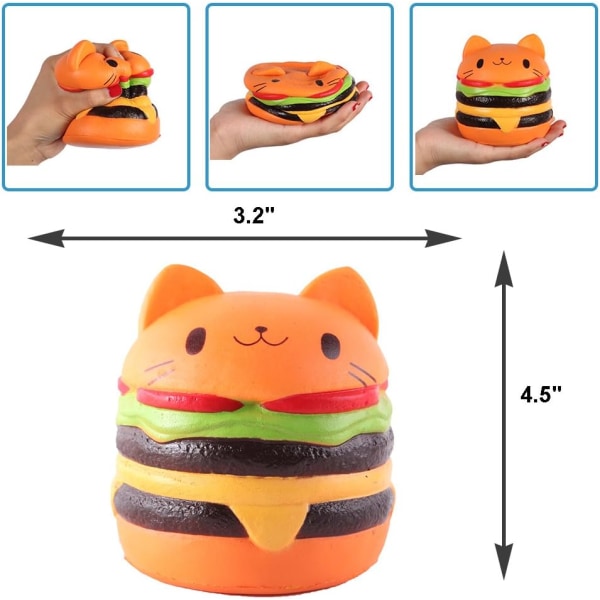 3-paks kattehamburger myke leker 3D-squishy-leker Stressavlastning Klem-leker Fidget-leker for barn og voksne