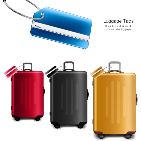 Bagage (6 stk) Tags af aluminiumslegering med strenge i rustfrit stål, kuffertmærker, rejsetilbehør