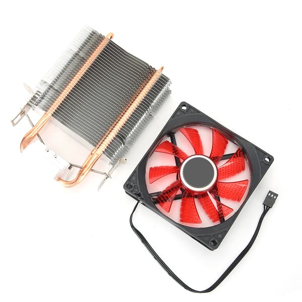 AMD Intel CPU Køleventilator 3-Pin Stik 2 Messingrør Lys PC Tilbehør til 775 1155 Sokkel Rød