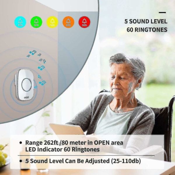 Ældre patient Home Life Alarm System Caregiver Personsøger Trådløs opkaldsknap Nødkald Buzzer