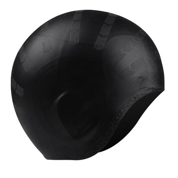 Silikon badehette langt hår 3D ørebeskyttelse ergonomisk design for tenåring-voksen Black