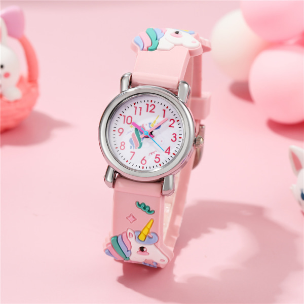 1 del watch(rosa enhörning), vattentät barnarmbandsur Quartz urverk, 3D tecknad design, digital watch för 3 år till 11 år gammal