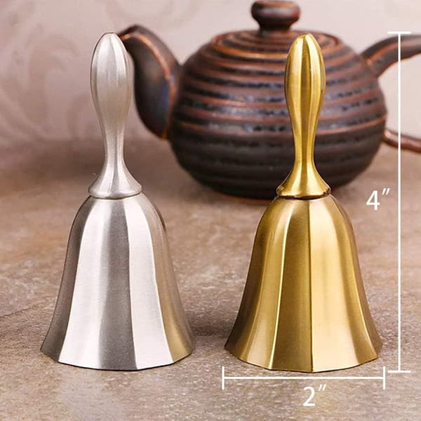 Handbell, 2-pack Ring Bell Wedding Bell Dinner Bell Gold and Tin Classroom Bell