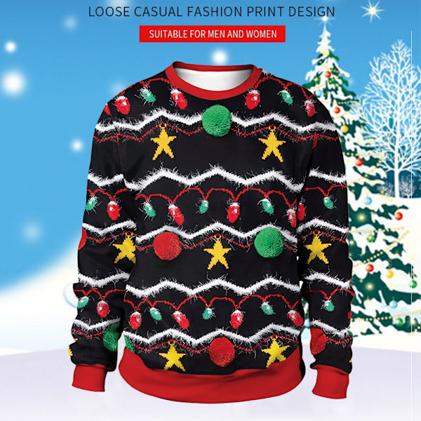 Joulupaita Digitaalisesti Painettu Paita Pari Round Neck Tops Löysä Casual Hihallinen