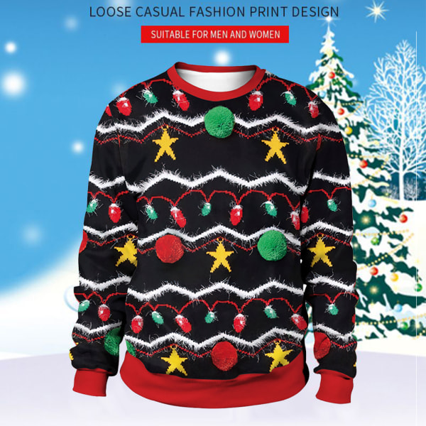 Juletrøje Digital trykt sweater par rund hals Toppe Løsede afslappede sweatshirts
