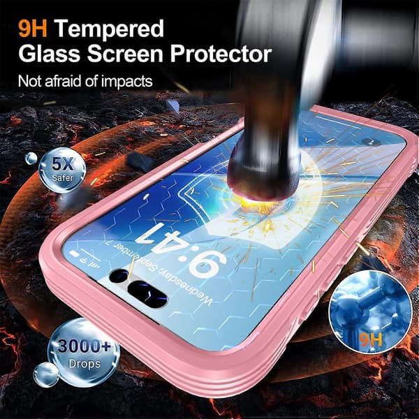 【bt02】For iPhone 17 Magnetic Case PC + TPU Phone Case with Tempered Glass Screen Protector Pink