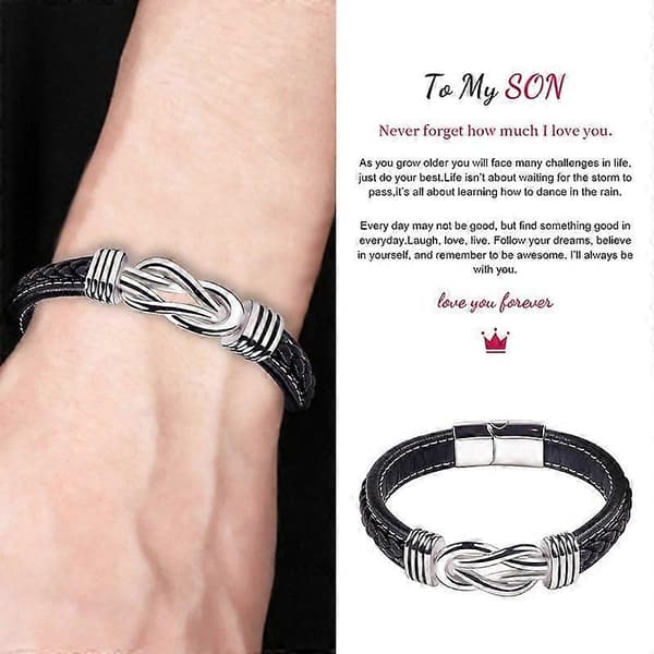 Mor och son för alltid sammankopplade flätat läderarmband nytt