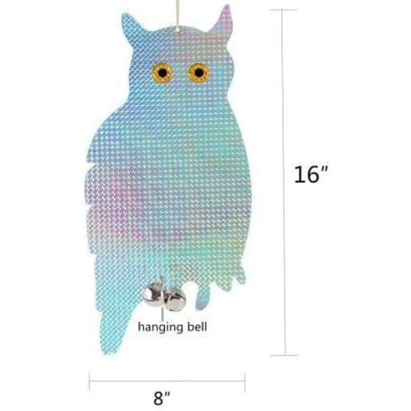 Sæt med 4, dueafvisende fugleskræmmer ugleform lysende reflekterende, antidue med anti fugleklokke