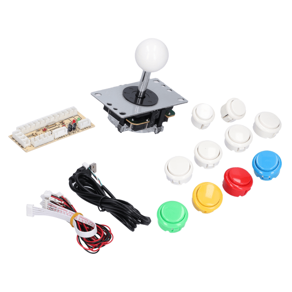 DIY Spillkonsollsett Enkelt Elektroplettert Rocker LED-knapper Sett for Arkadespillkonsoll Enkelt Sett Hvit