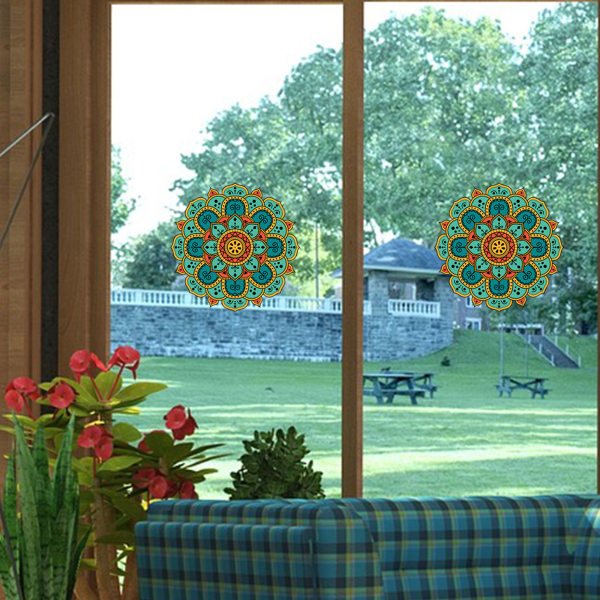 Fönsterklistermärken - 2 fantastiska dekorativa statiska klistermärken med mandalamönster för att förhindra att fåglar kolliderar i dina fönster