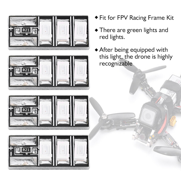 4 stk. Tiny 4‑6S Mini LED Lysbræt RC Røde LED Sæt til FPV Racing Frame Kit