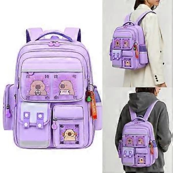 Breathable Capybara Backpack for Kids - Lightweight School Bag Small Purple