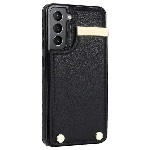 Compatible with Samsung Galaxy S21 FE 5G Mobile Phone Case, Drop-Proof Card Holder Case with Hardware Decoration Black
