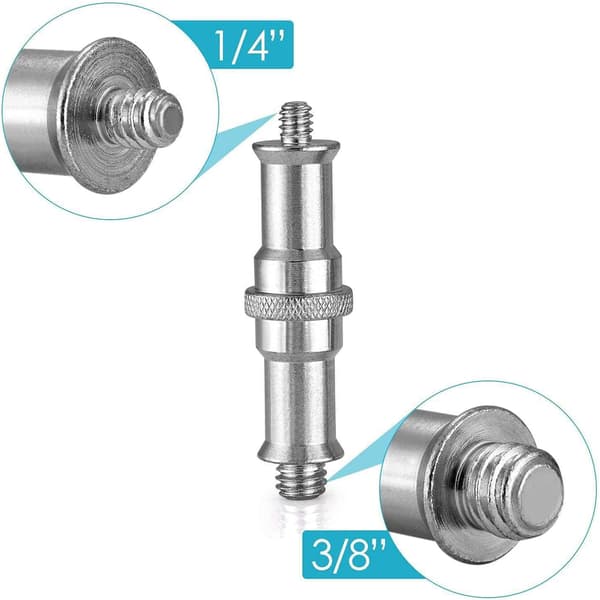 1/4 til 3/8 tommer Metall Hannadapter Gjengede Skrueadapter Spigot Stud for Studio Lysstativ, Adapter, Kulehode, Trådløs Blitsmottaker, 2-pakning