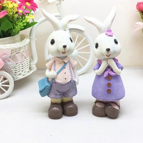 Easter Resin Rabbit Egg Easter Decorations, Spring Easter Bunny Figurine Statue, Hand-Painted Rabbit Resin Toy Easter Egg Ornaments Style1