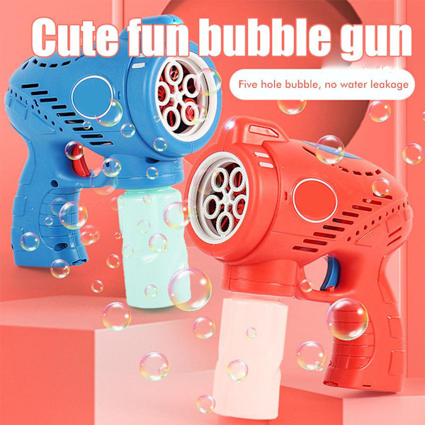 Barn 5 Håls Elektrisk Bubbelmaskin Automatisk Ljus Bubbelmaskin Leksaker Pojkar och Flickor Utomhus Bubbelpistol Gåvor