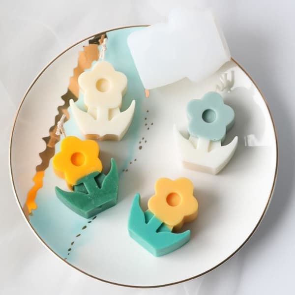 Lysforme stearinlys DIY støbeforme i silikoneform MJ20 små blomster