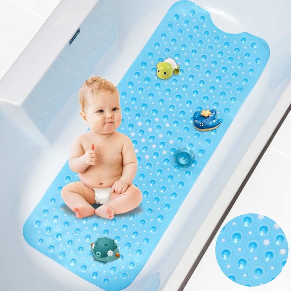 101x 40,5 cm sklisikre badekar-badematte med kraftige sugekopper, badekar-matte, sklisikre sikkerhet, muggbestandig maskinvaskbar - blå