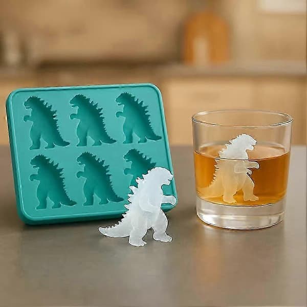 Godzilla Dinosaur Isbitsform, 6-håls Dinoformad Isbitsbricka, Isbitsmaskin för Party Cocktail Drycker Pink