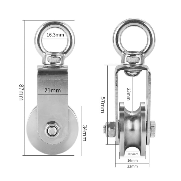 2 stycken 34 mm remskiva med kullager, lyftremskiva belastning 250 kg, rostfritt stål linskiva för fitness (2 stycken, 34 mm)