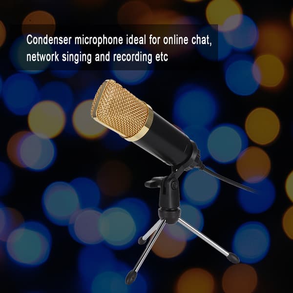 Bærbart USB kondensatormikrofon til PC bærbar computer med stativ sort guld