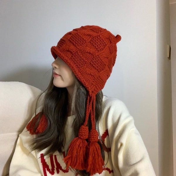 Nyårs röd hatt dam höst och vinter varm ull Threa