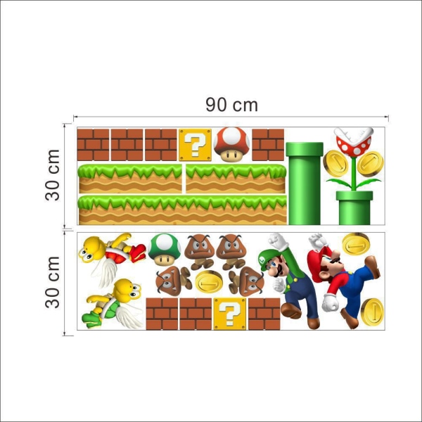 Två delar 30×90 cm Super Mario Stickers Dekorativa väggdekaler för barnrum