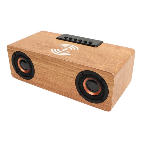 Trævækkeur med Bluetooth-højttaler med FM-radio Trådløs telefonoplader Vækkeur Bluetooth-højttaler til sengen i soveværelset