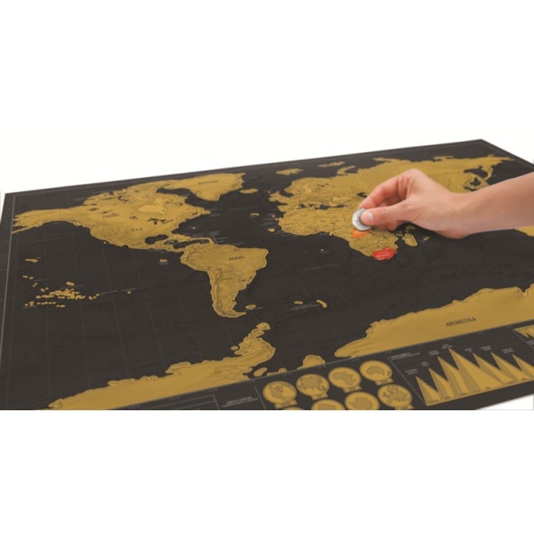 Kart med Scratch / Scratch Map / Verdenskart - 42 x 30 cm Gull