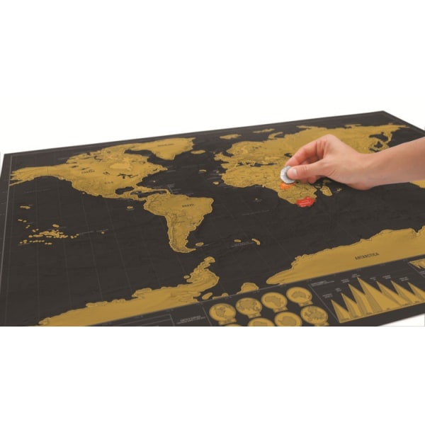 Kartta raaputusarvalla / raaputuskartta / maailmankartta - 42 x 30 cm kultaa