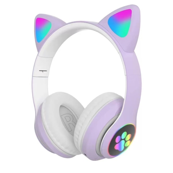 Lila-Bluetooth-hörlurar hopfällbara med LED-ljus-Lila Trådlösa Over-Ear-hörlurar med mikrofon, Bluetooth Cat Ear-hörlurar för barn Tonåringar A